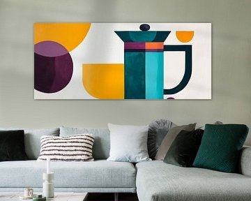Coffee art in bright colours Interplay of shapes between cup and pot by Poster Art Shop