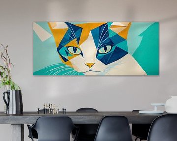 Cat secrets in a blaze of colour Feline elegance in geometrisc by Poster Art Shop