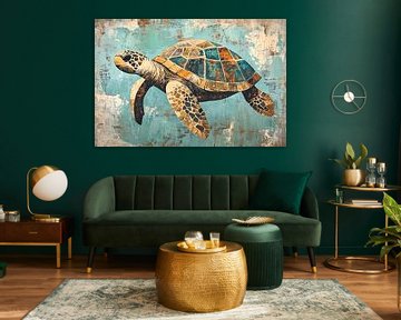 Kleurrijke schildpad in blauw water van Imperial Art House