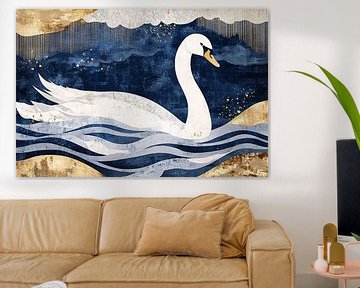Eleganter Schwan auf abstraktem Wasser von Imperial Art House