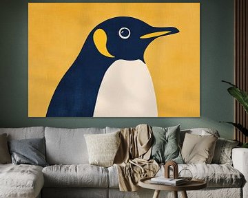 Speels pinguïn schilderij geel blauw van Imperial Art House