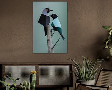Symphonie de formes et de couleurs | Deux oiseaux sur une branche sur Karina Brouwer