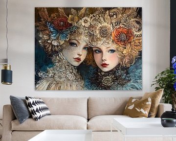 Rococo Portret | Bloemen en Vlinders