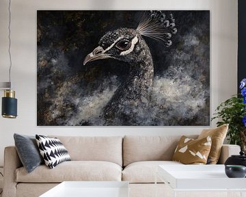 Mystieke pauw in monochroom schilderij van Imperial Art House
