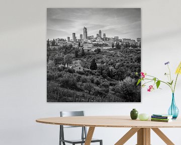Italië in vierkant zwart wit, San Gimignano