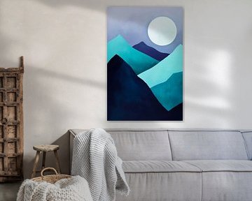 Berglandschaft unter vollem Mondschein von Poster Art Shop