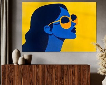 Blue silhouette against a yellow background by Poster Art Shop
