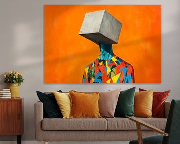 Kleurrijke figuur met hoofd van betonblok van Poster Art Shop