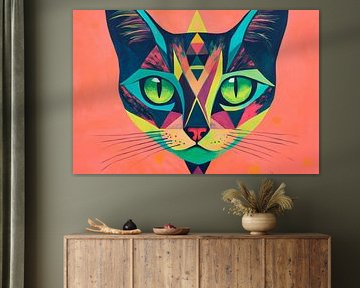 Bunte Katzenkunst in geometrischen Formen von Poster Art Shop