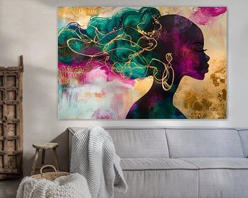 Silhouette colorée d'une femme aux cheveux bouclés sur Poster Art Shop