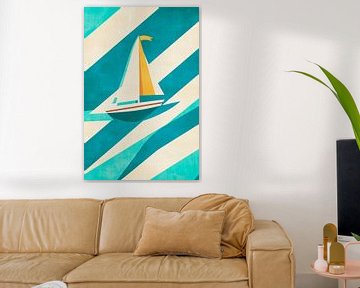 Kleurrijke zeilboottocht op kalm water van Poster Art Shop
