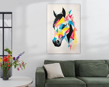 Kleurrijk paardenportret in geometrische vormen van Poster Art Shop