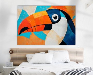 Colourful toucan in front of a vibrant backdrop by Poster Art Shop