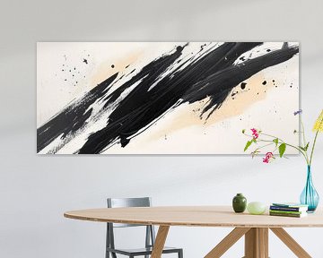 Dynamic black brushstrokes on beige by Poster Art Shop