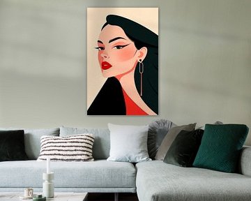 Elegant woman with red lipstick and earrings by Poster Art Shop