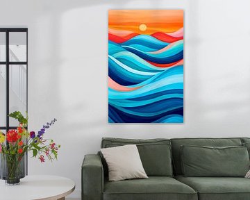 Colourful waves in the sunset by Poster Art Shop