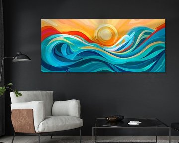 Colourful waves at sunrise by Poster Art Shop