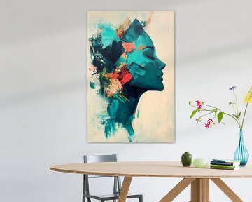 Kleurrijk profiel van een vrouw in zachtheid van Poster Art Shop