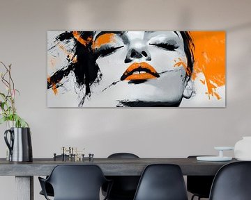 Fascinerend portret in oranje en zwart van Poster Art Shop