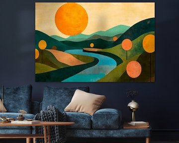 Rivierlandschap in zacht avondlicht van Poster Art Shop