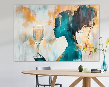Woman in profile with wine glass in hand by Poster Art Shop