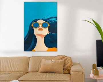Woman with sunglasses in the air by Poster Art Shop