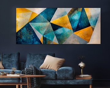 Geometric blaze of colour in blue and gold by Poster Art Shop