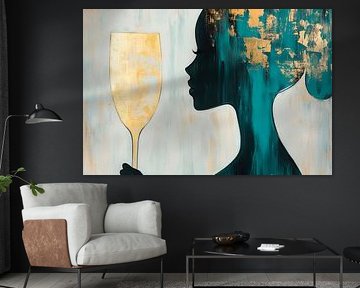 Glamoureus silhouet met gouden glas van Poster Art Shop