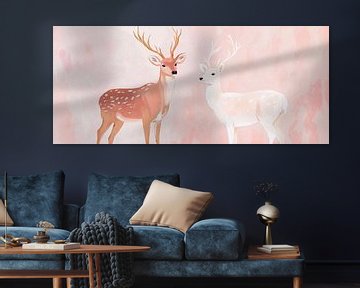 Harmonieus paar: hert en witstaarthert van Poster Art Shop
