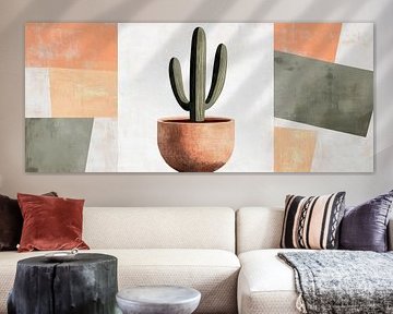 Kaktus in erdigem Topf vor buntem Hintergrund von Poster Art Shop