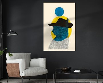 Cat portrait with hat and colourful background by Poster Art Shop