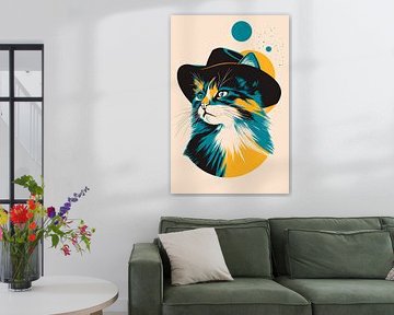 Cat head with hat and coloured accents by Poster Art Shop