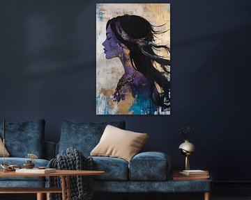 Silhouette artistique d'une femme dans le vent sur Poster Art Shop