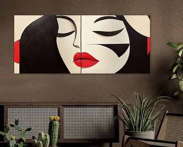 Artful two-part faces in red and black by Poster Art Shop