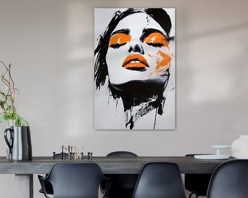 Kunstvoller Gesichtsaugenblick in Orange