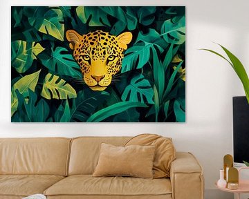 Luipaardkop tussen weelderig groen van Poster Art Shop