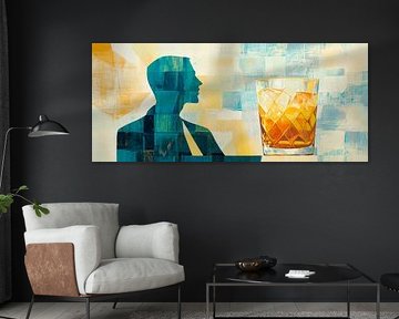 Mann genießt Whisky in künstlerischer Szenerie von Poster Art Shop