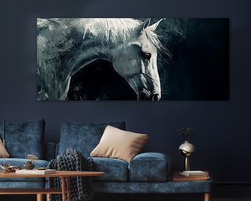 Majestueus wit paard in de mist van Poster Art Shop
