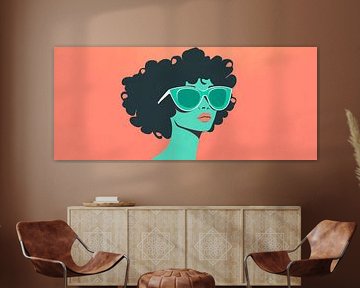 Moderne Frau mit lockigem Haar und Sonnenbrille von Poster Art Shop