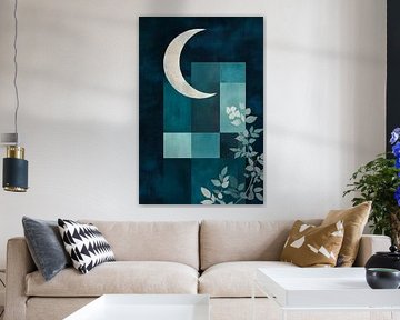 Moonlight over green-blue shapes by Poster Art Shop