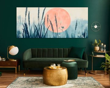 Moonrise behind soft grasses by Poster Art Shop