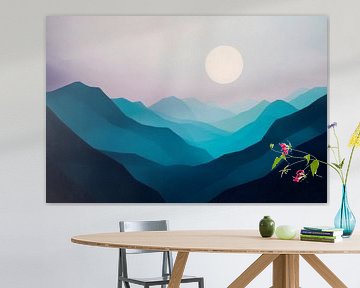 Gentle mountains in the light of a full moon night by Poster Art Shop