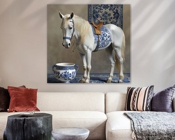 a white horse dutch blue painted. by J.a Dijkstra