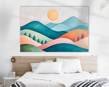 Sanfte Hügel unter einem goldenen Sonnenkreis von Poster Art Shop