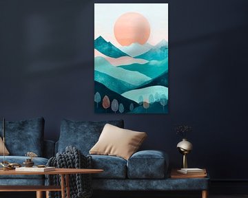 Glooiende heuvels onder een roze zonsopgang van Poster Art Shop