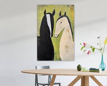 Noir et blanc : l'amitié des chevaux sur Poster Art Shop