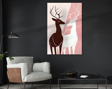 Black and white deer in a harmonious duet by Poster Art Shop