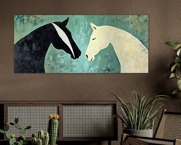 Zwart-witte paarden met een harmonieuze look van Poster Art Shop
