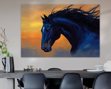 Black and blue horse before sunset by Poster Art Shop