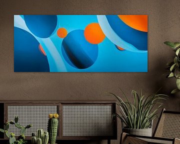 Zwevende kleuren in de blauwe ruimte van Poster Art Shop